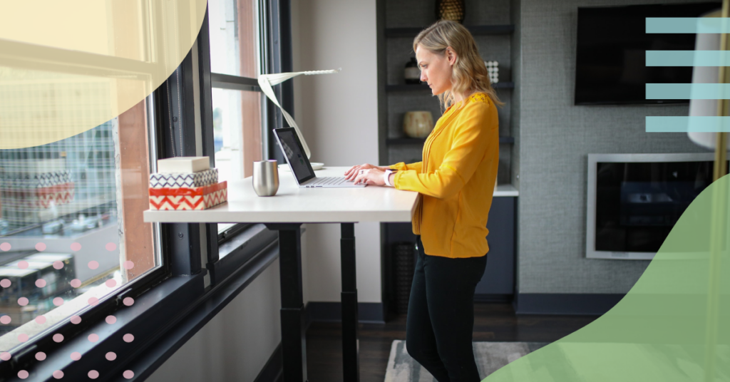 Woman working from home on standing desk