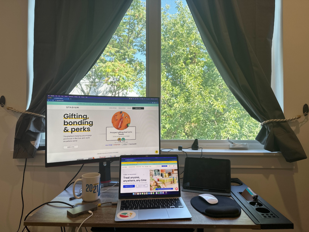 An employee's remote work setup working from anywhere.