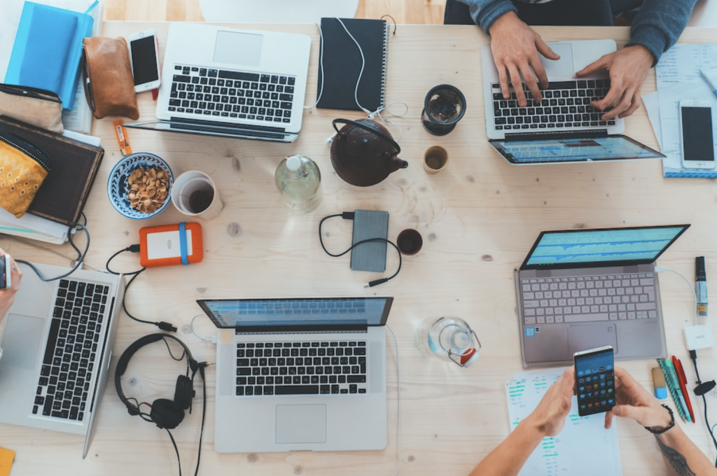 group of people working remotely together 